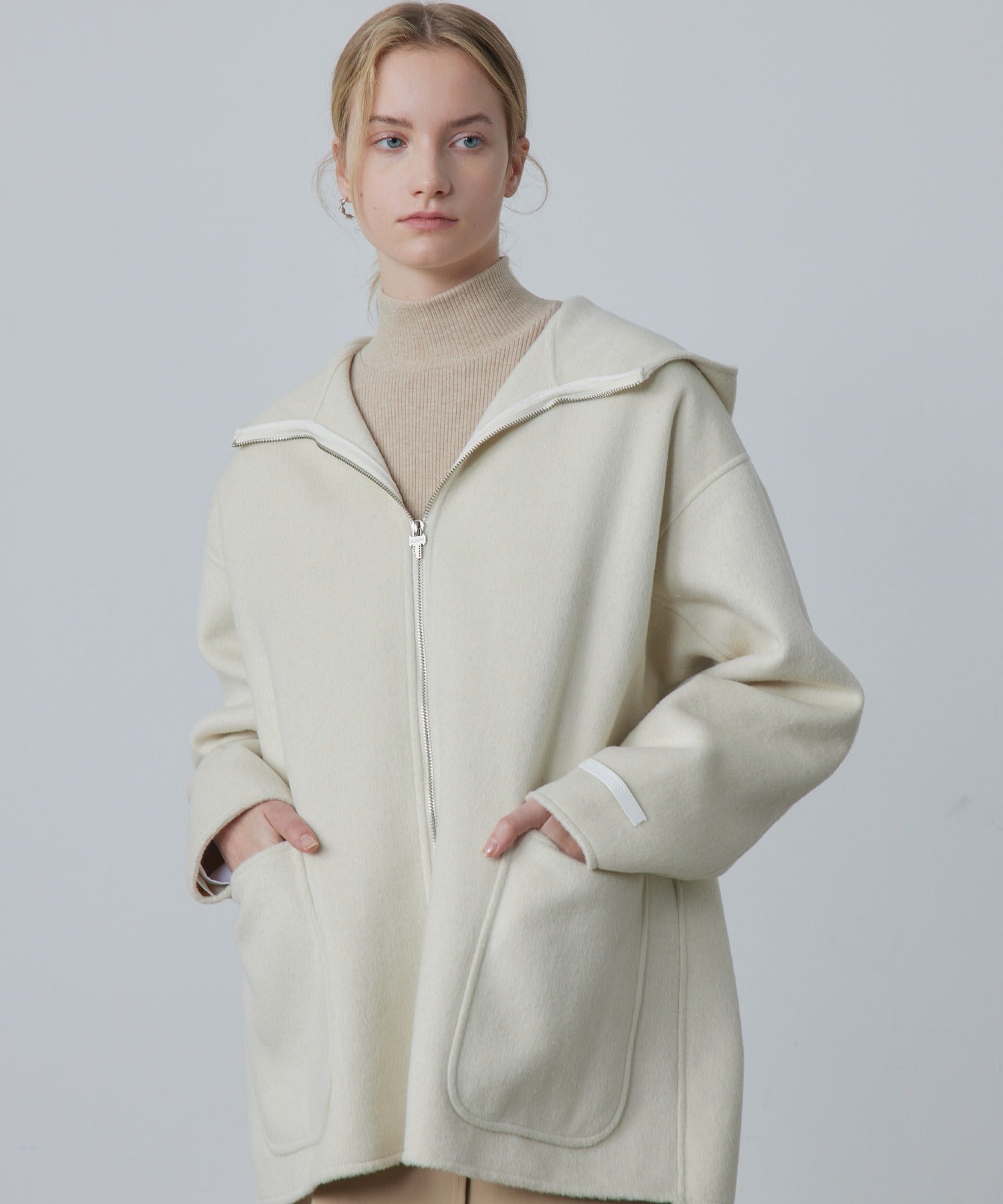 Zip-Up Wool Blend Short Coat