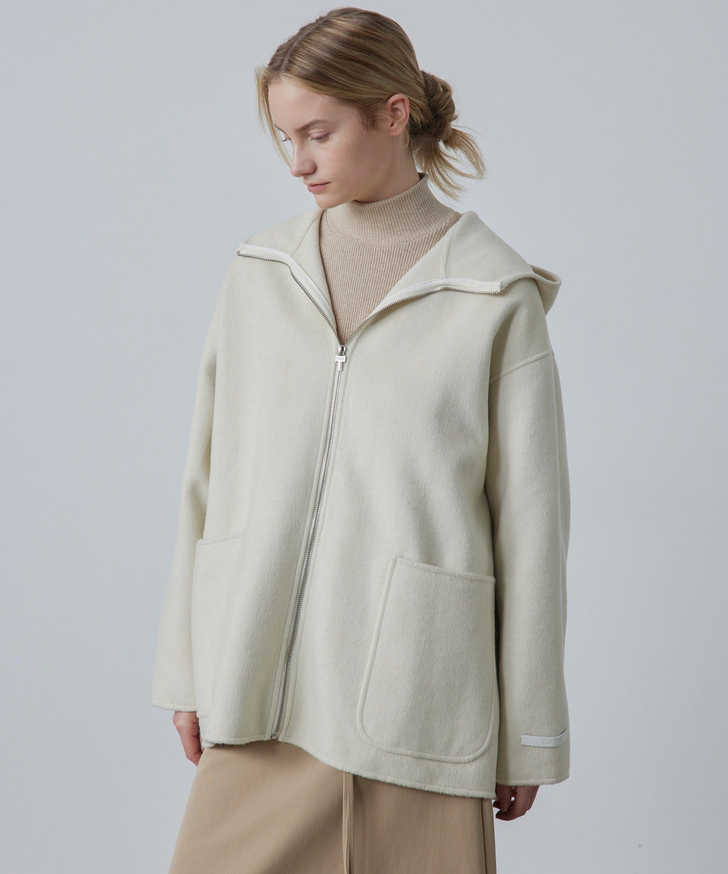 Zip-Up Wool Blend Short Coat