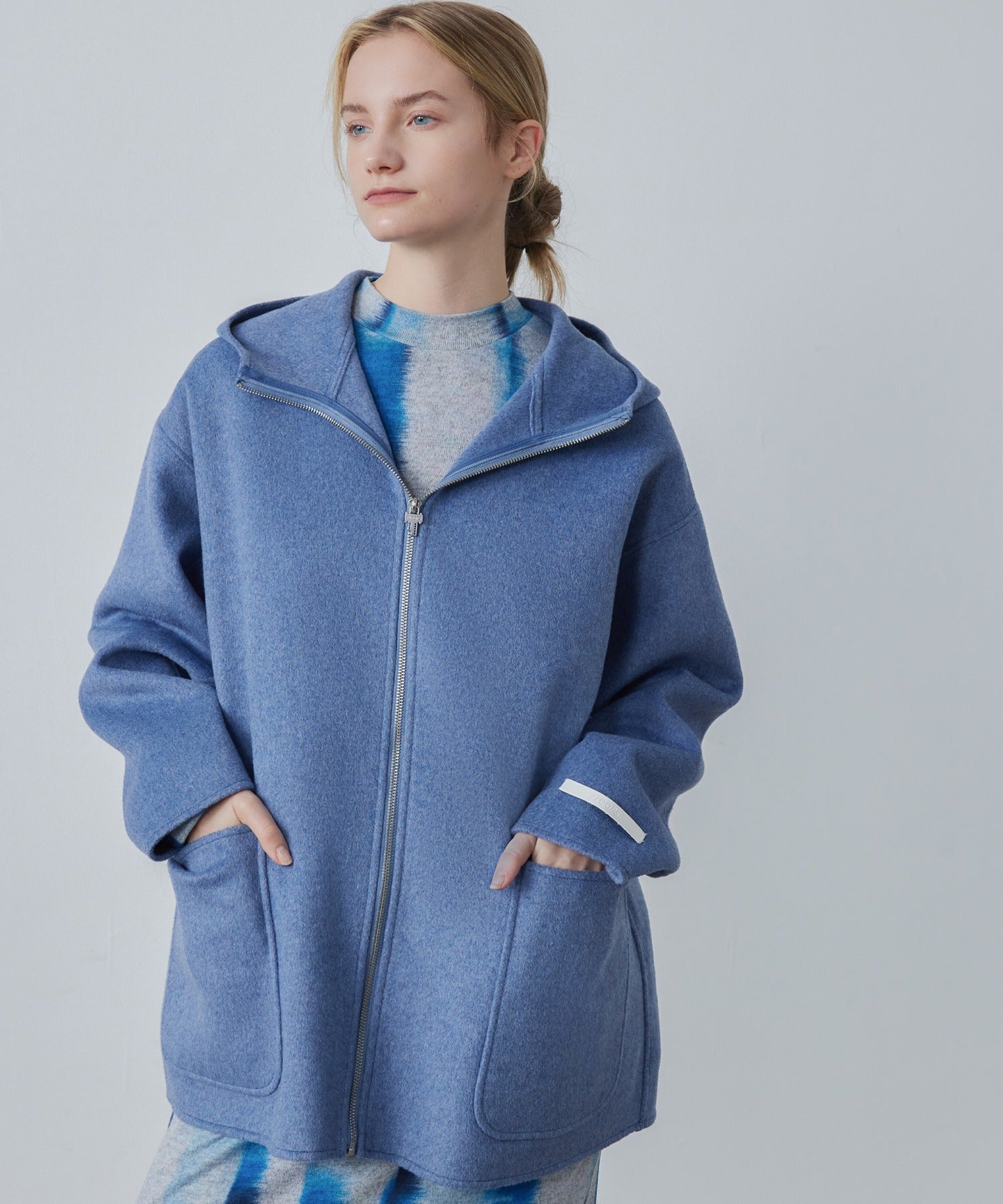 Zip-Up Wool Blend Short Coat