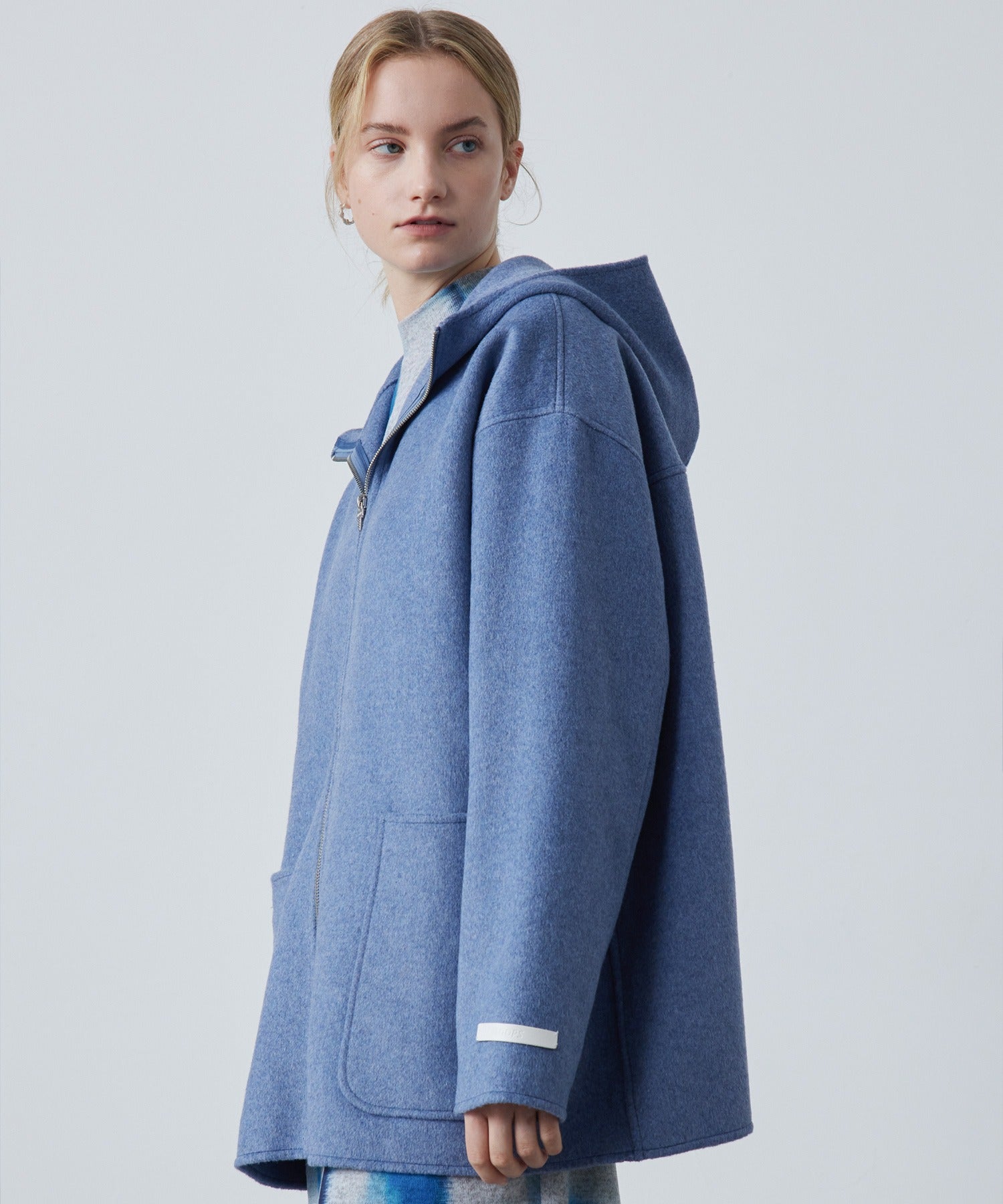 Zip-Up Wool Blend Short Coat