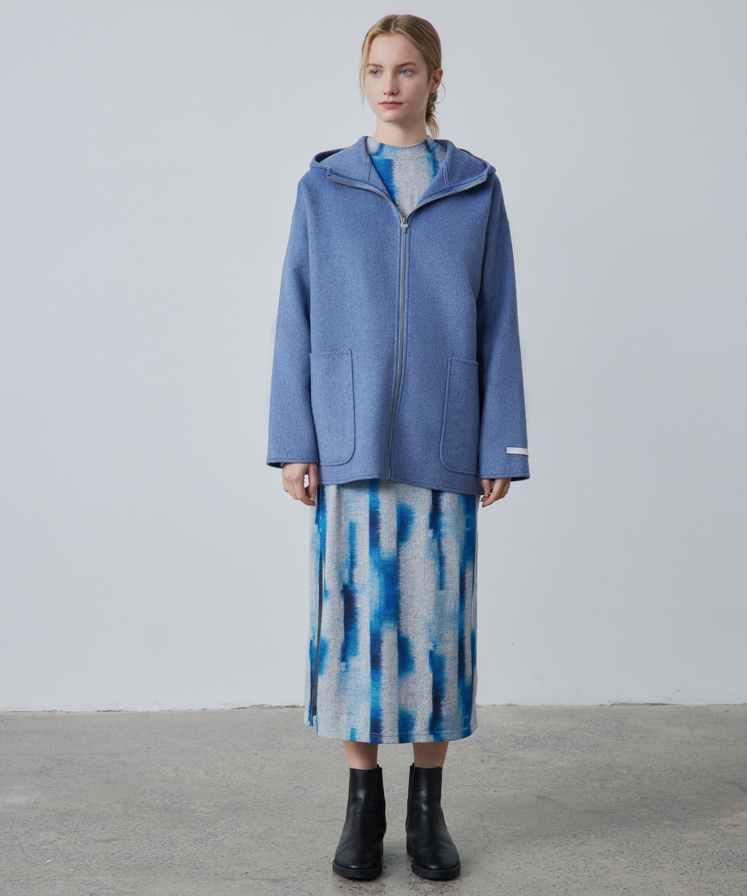 Zip-Up Wool Blend Short Coat