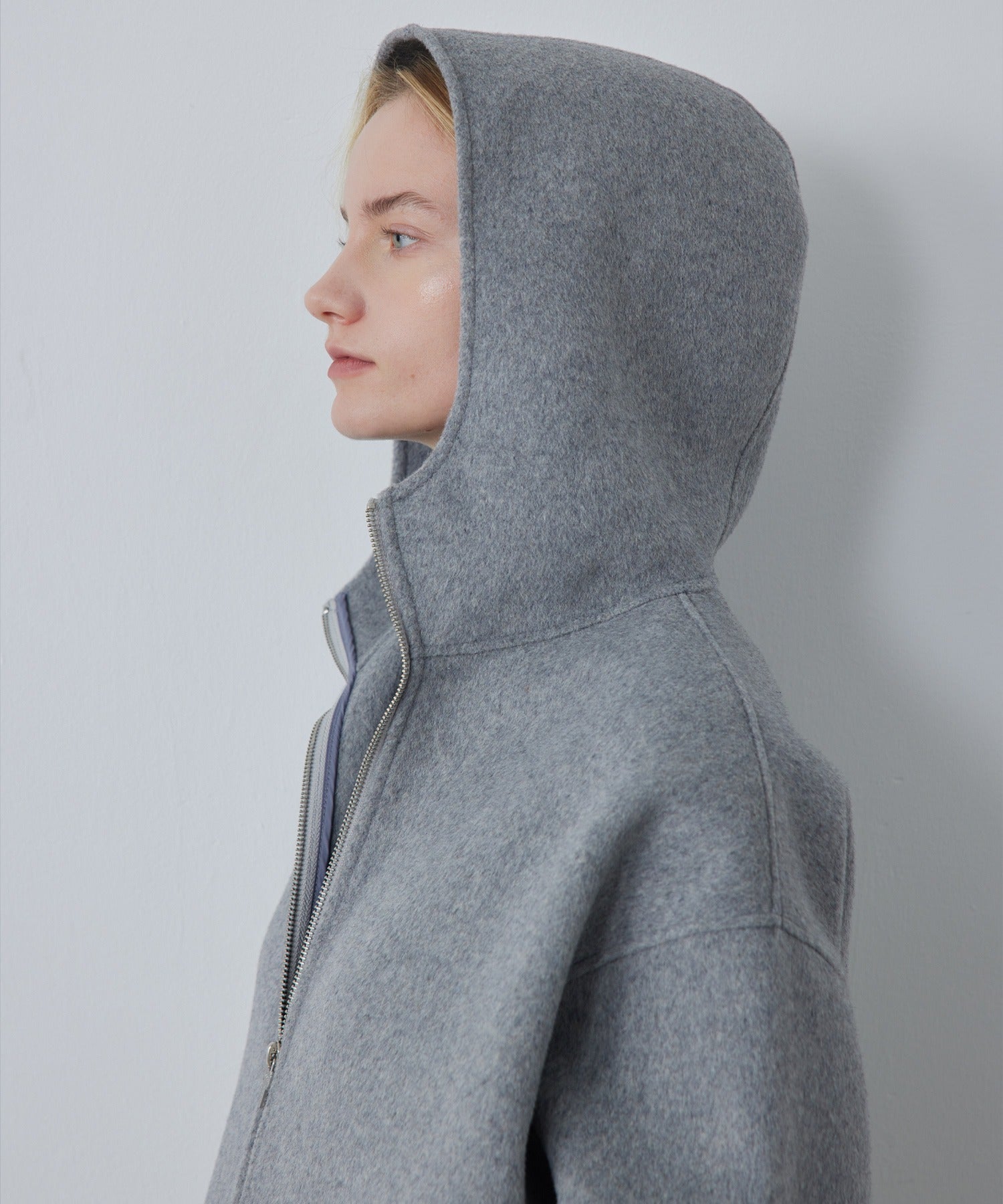 Zip-Up Wool Blend Short Coat