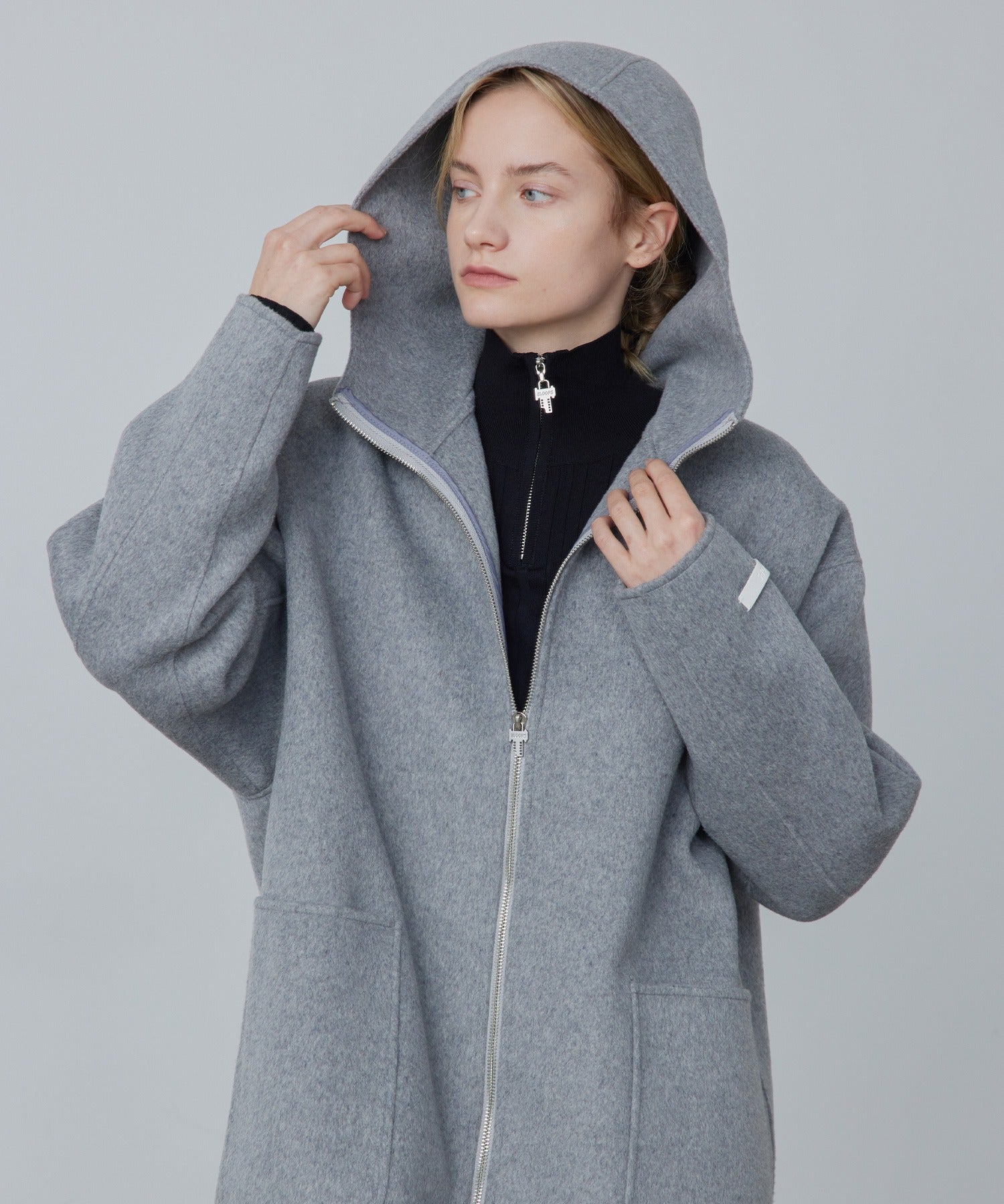 Zip-Up Wool Blend Short Coat
