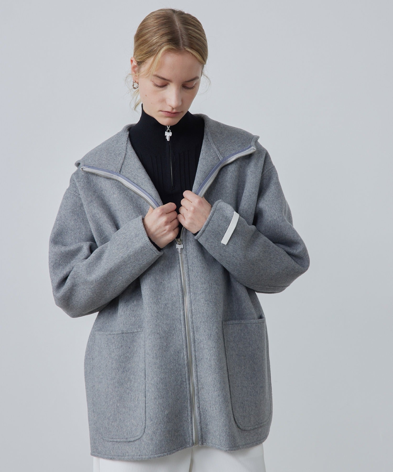 Zip-Up Wool Blend Short Coat