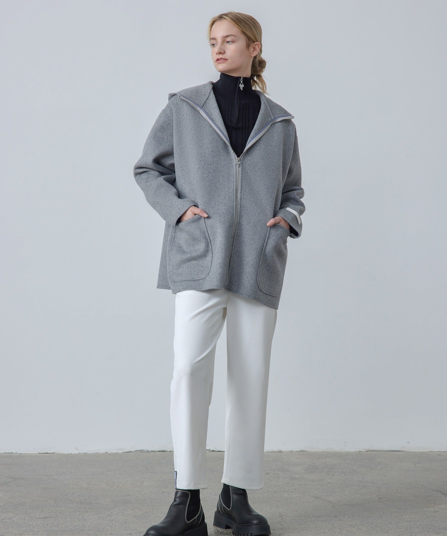 Zip-Up Wool Blend Short Coat