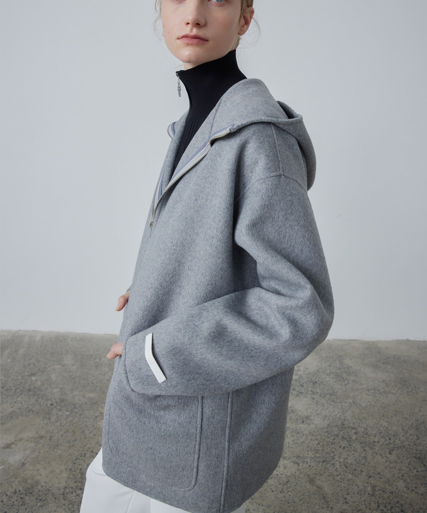 Zip-Up Wool Blend Short Coat