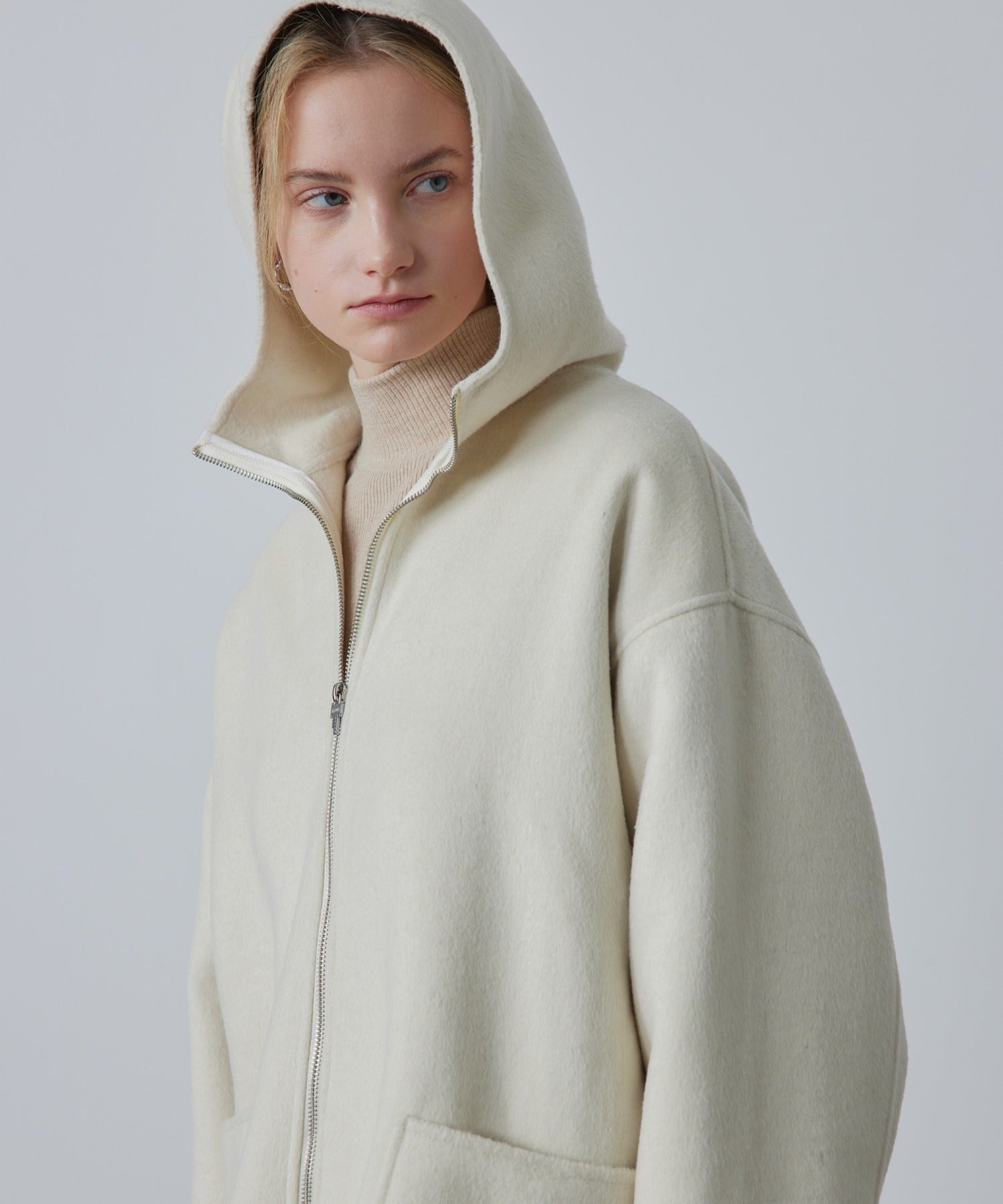 Zip-Up Wool Blend Short Coat