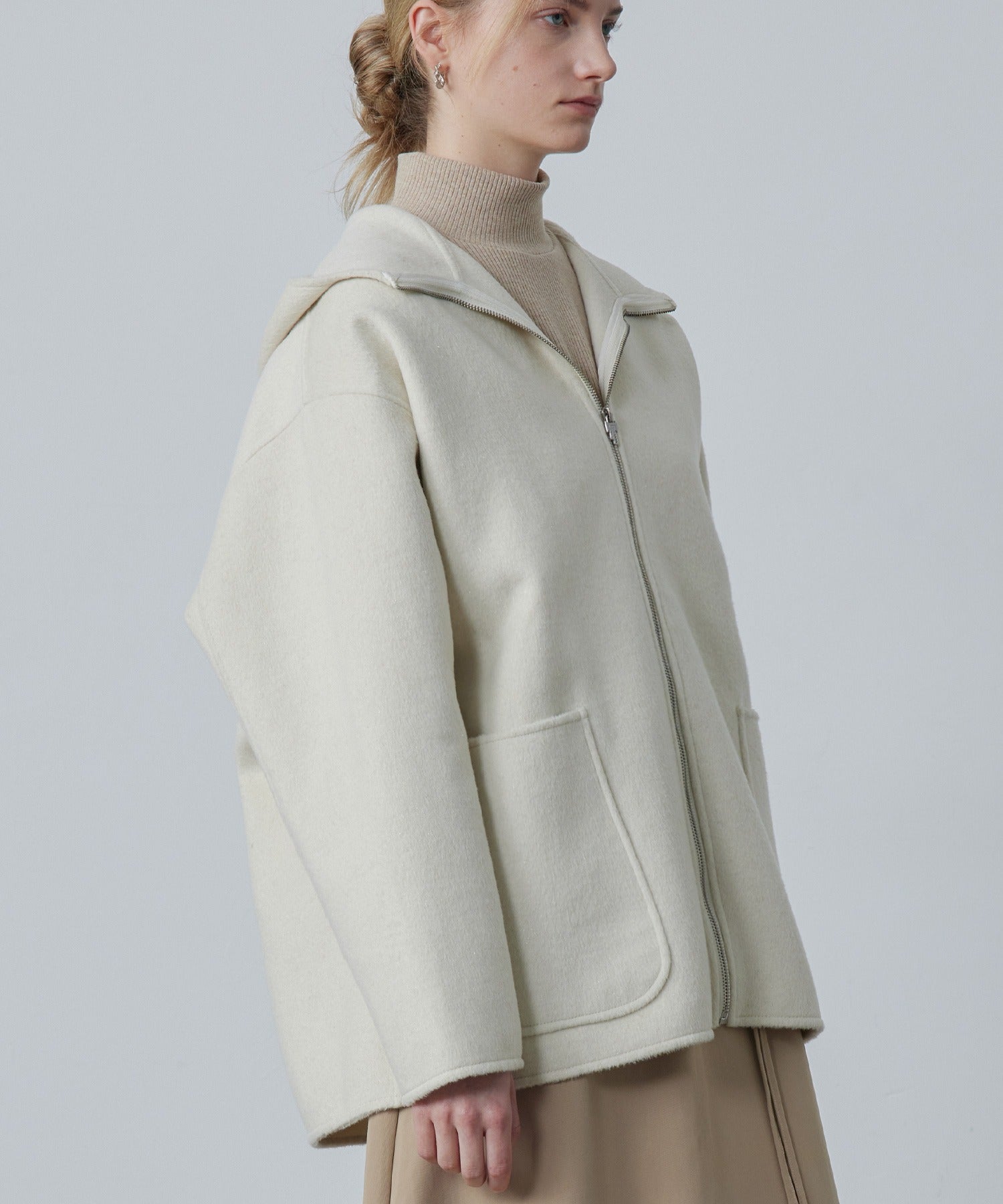 Zip-Up Wool Blend Short Coat