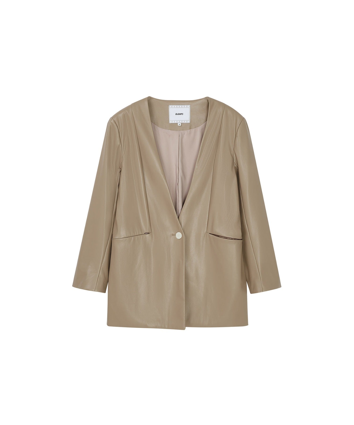 Faux Leather No-Collar Jacket