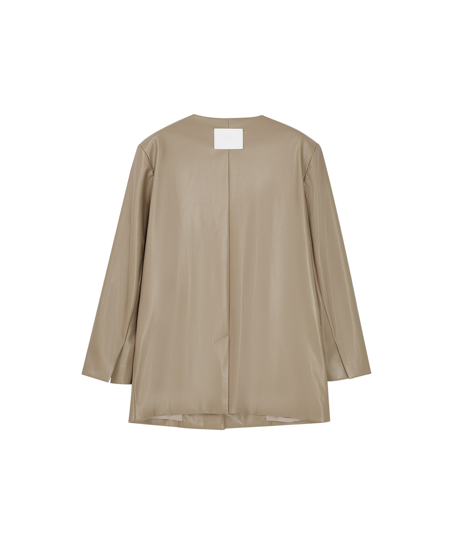 Faux Leather No-Collar Jacket