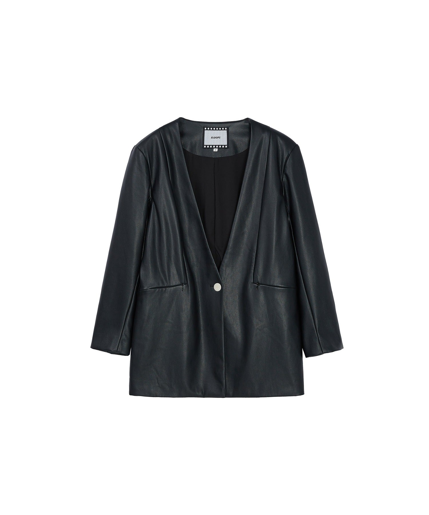 Faux Leather No-Collar Jacket