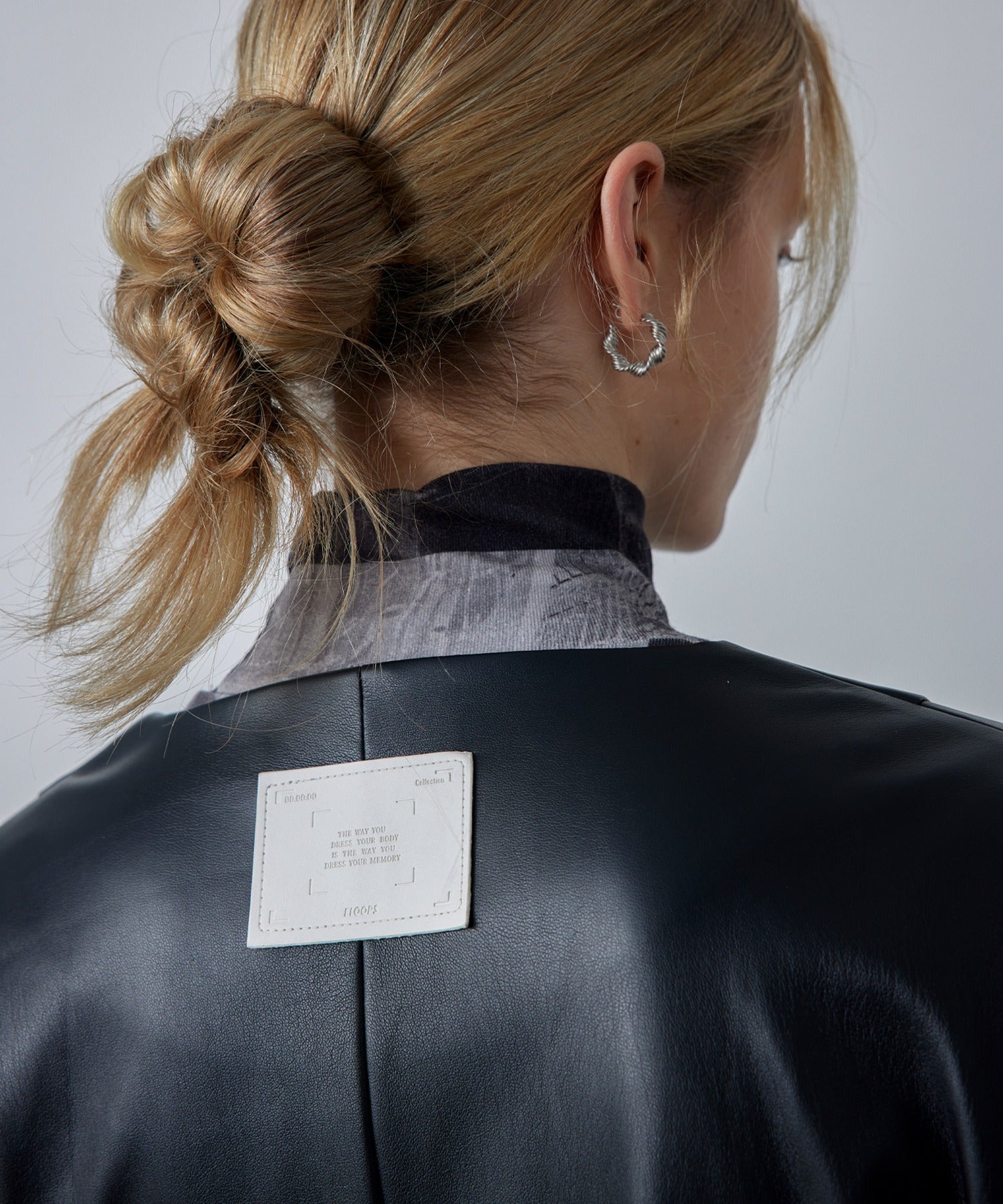 Faux Leather No-Collar Jacket