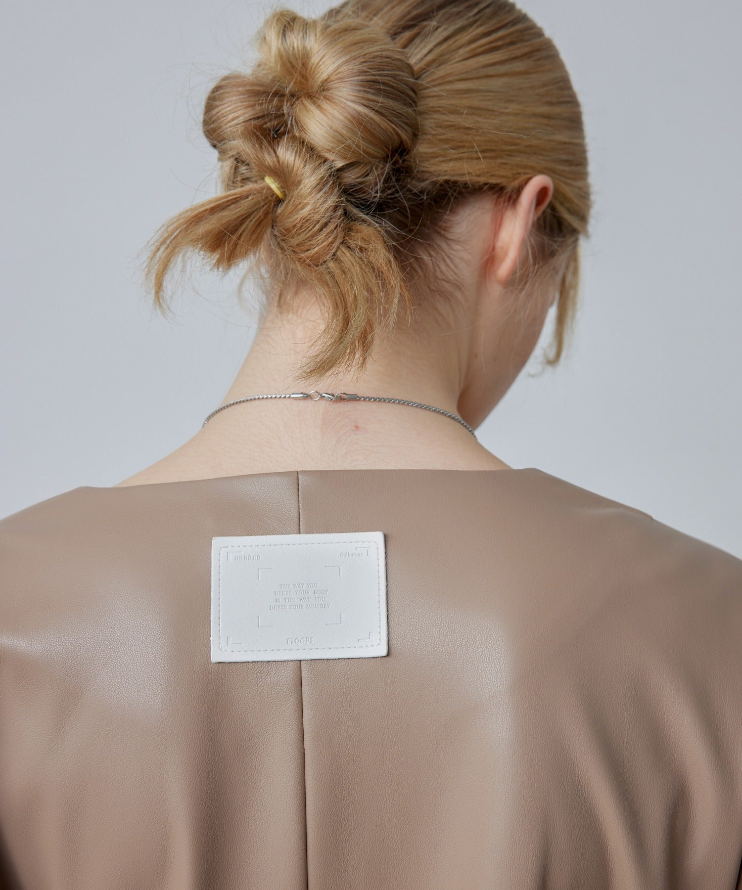 Faux Leather No-Collar Jacket