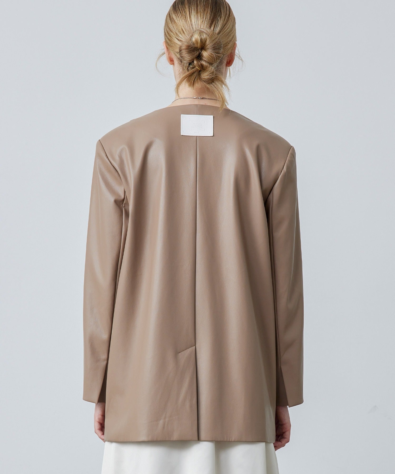 Faux Leather No-Collar Jacket