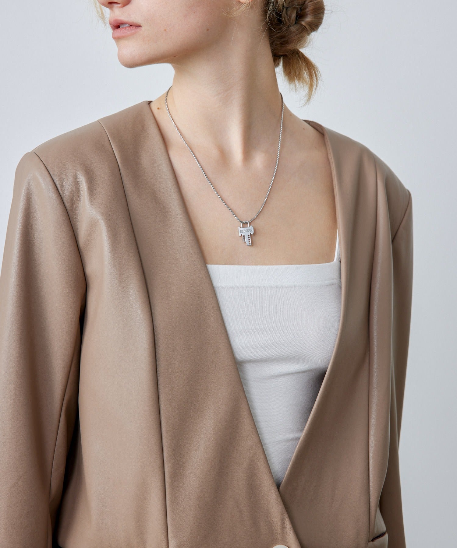 Faux Leather No-Collar Jacket