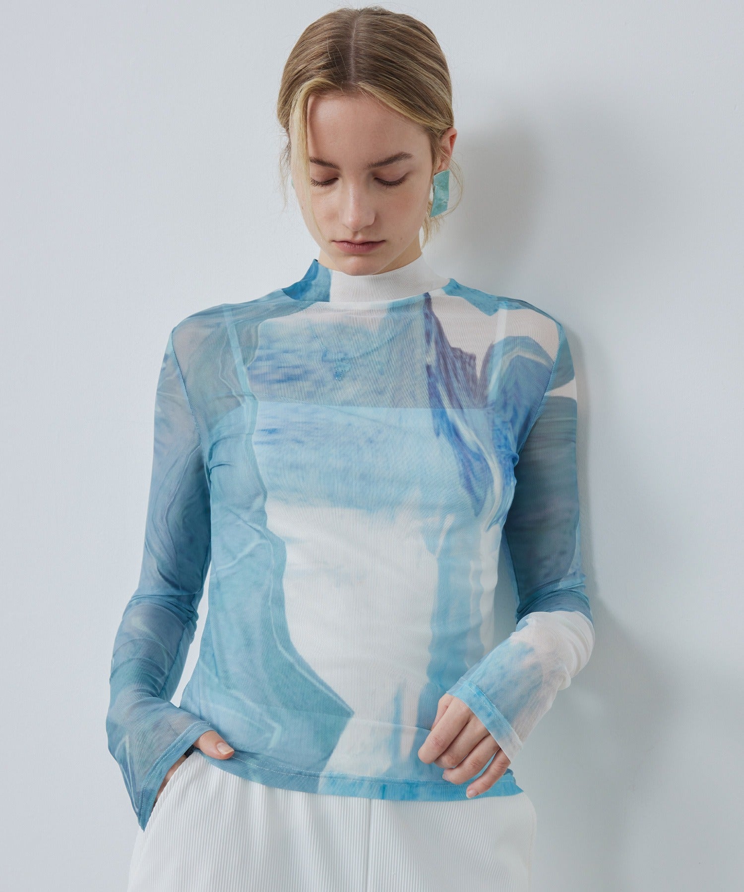 Abstract Print Sheer Top