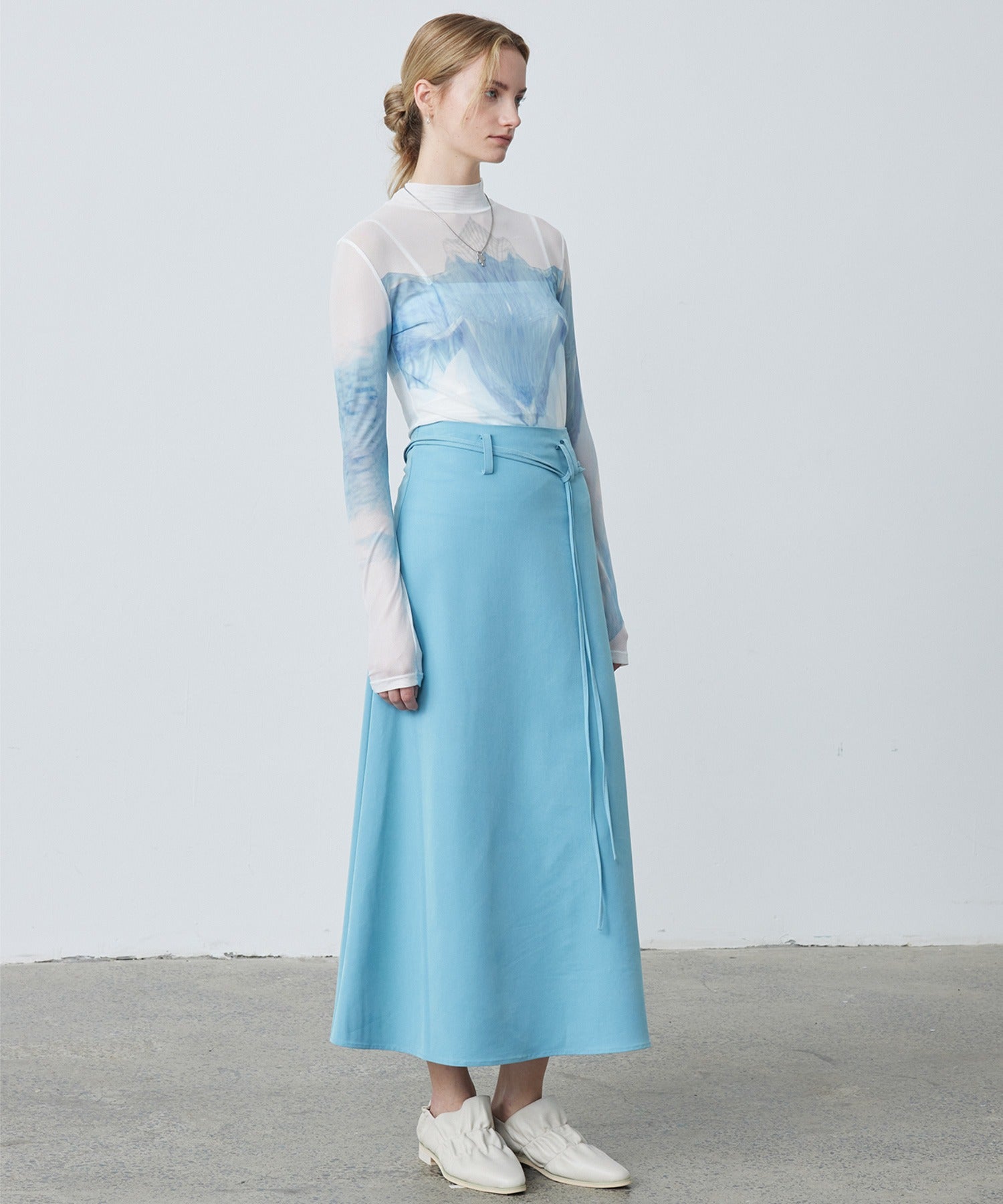 Sheer Printed High-Neck Top