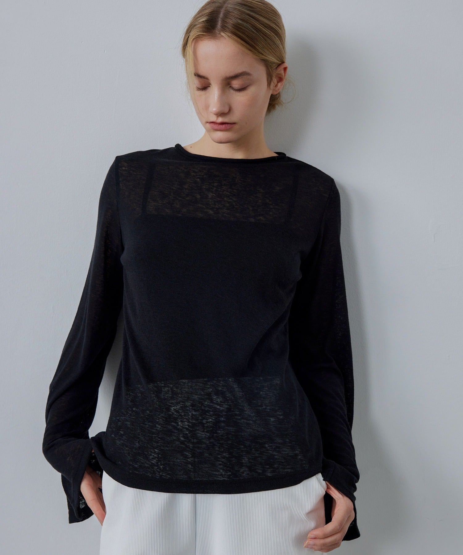 Sheer Knit Flare Sleeve Long Tee