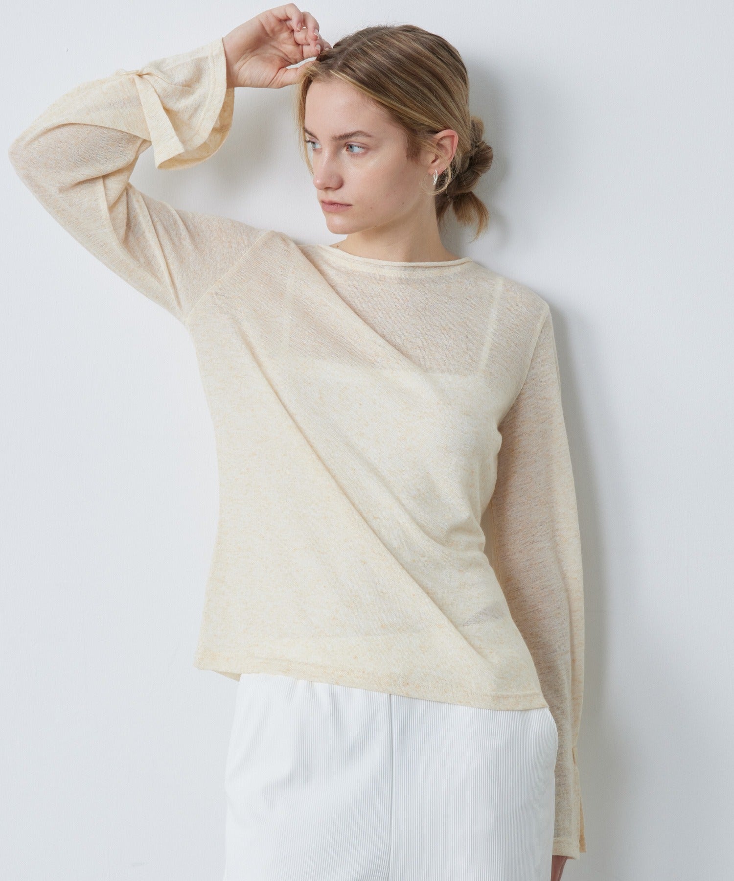 Sheer Knit Flare Sleeve Long Tee