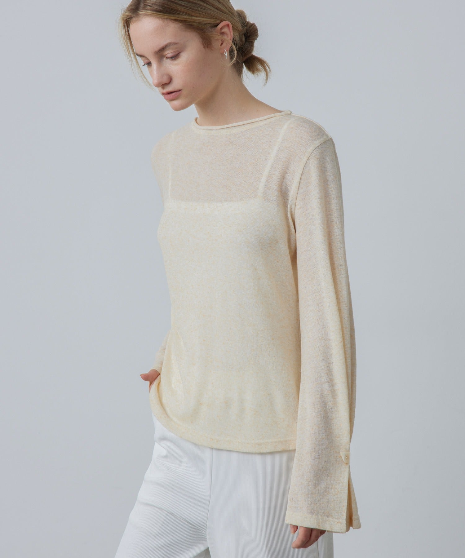 Sheer Knit Flare Sleeve Long Tee