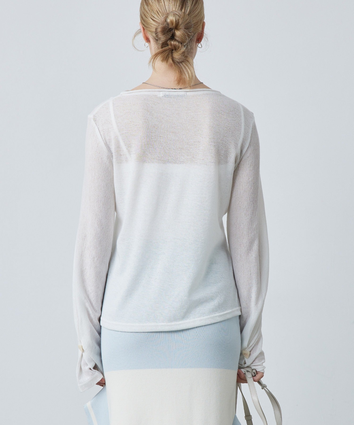 Sheer Knit Flare Sleeve Long Tee