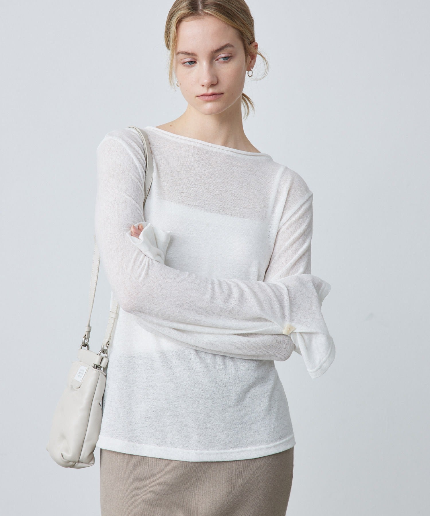 Sheer Knit Flare Sleeve Long Tee