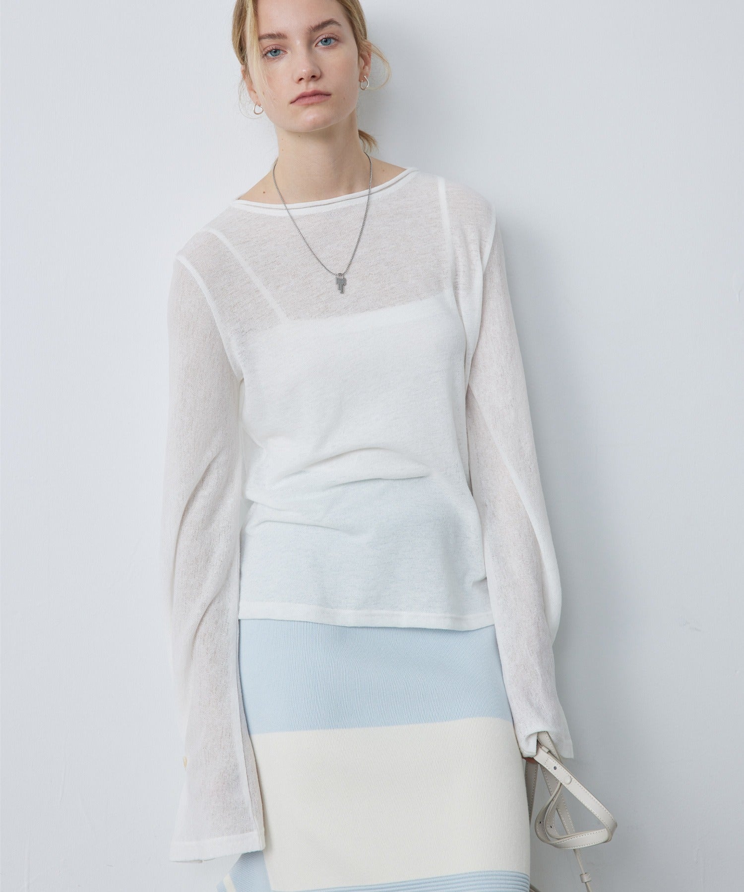 Sheer Knit Flare Sleeve Long Tee
