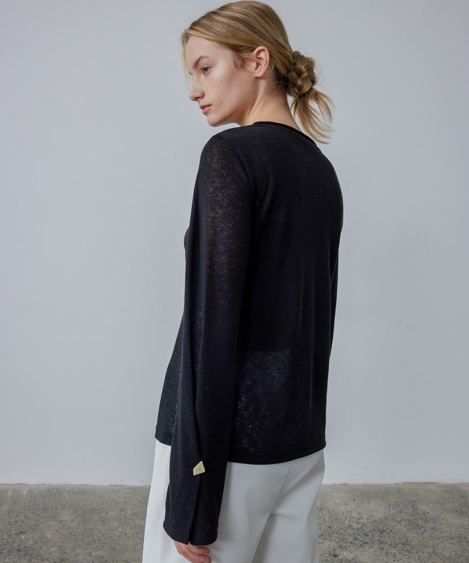 Sheer Knit Flare Sleeve Long Tee