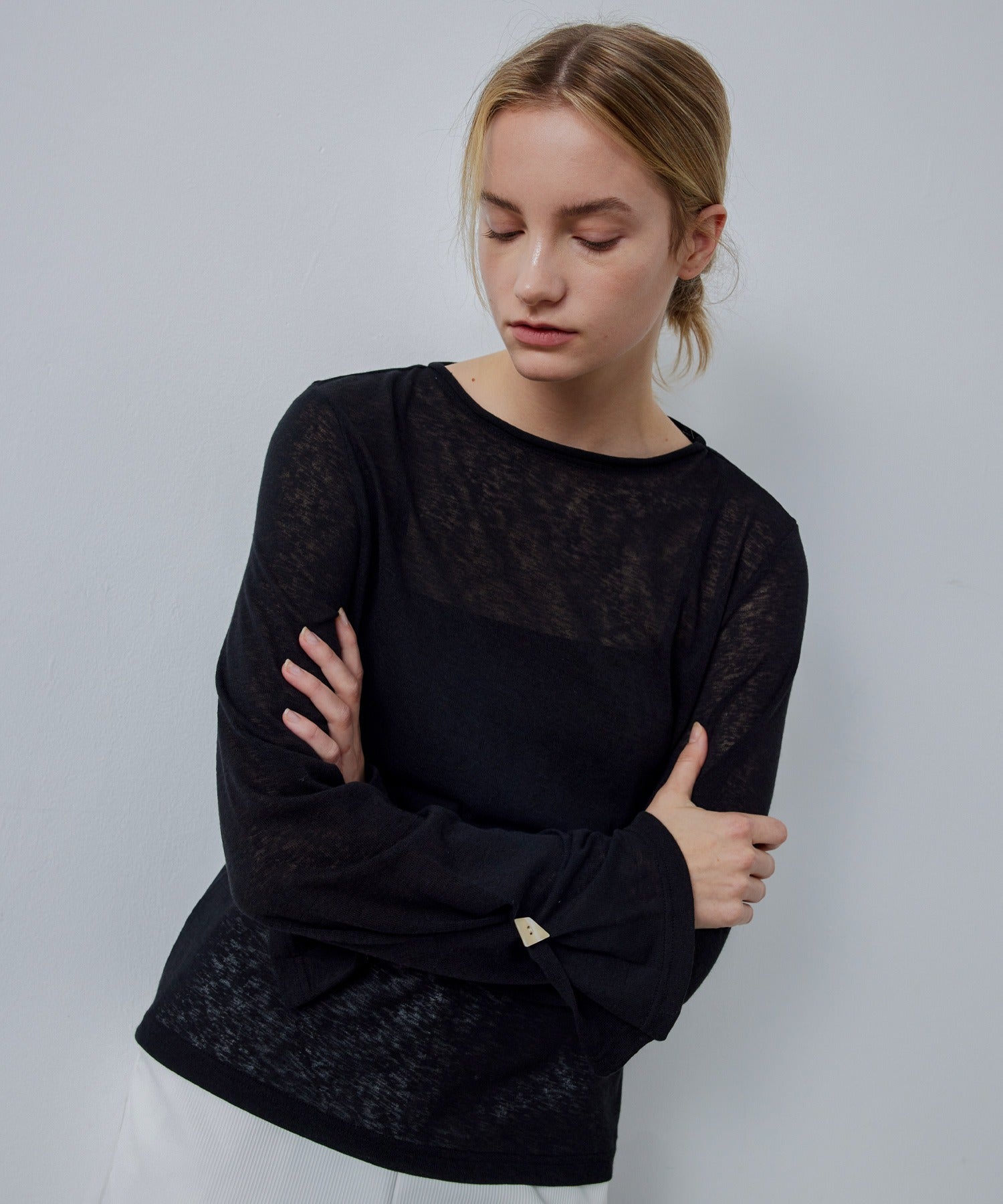 Sheer Knit Flare Sleeve Long Tee