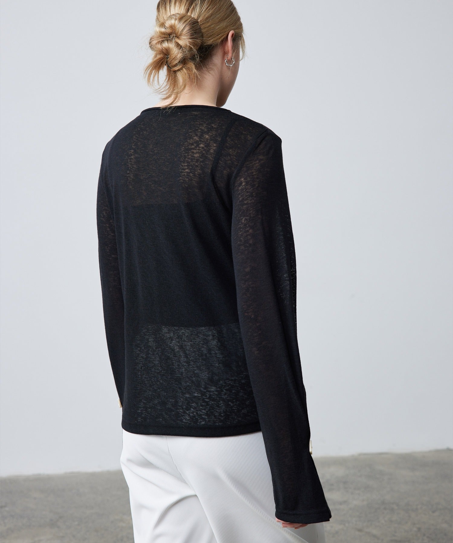 Sheer Knit Flare Sleeve Long Tee