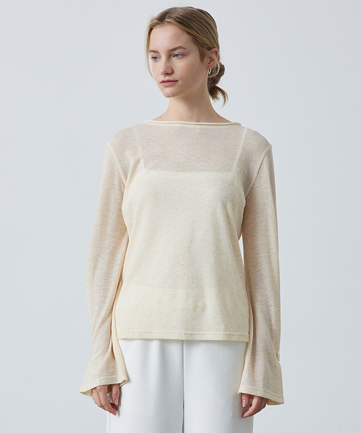Sheer Knit Flare Sleeve Long Tee