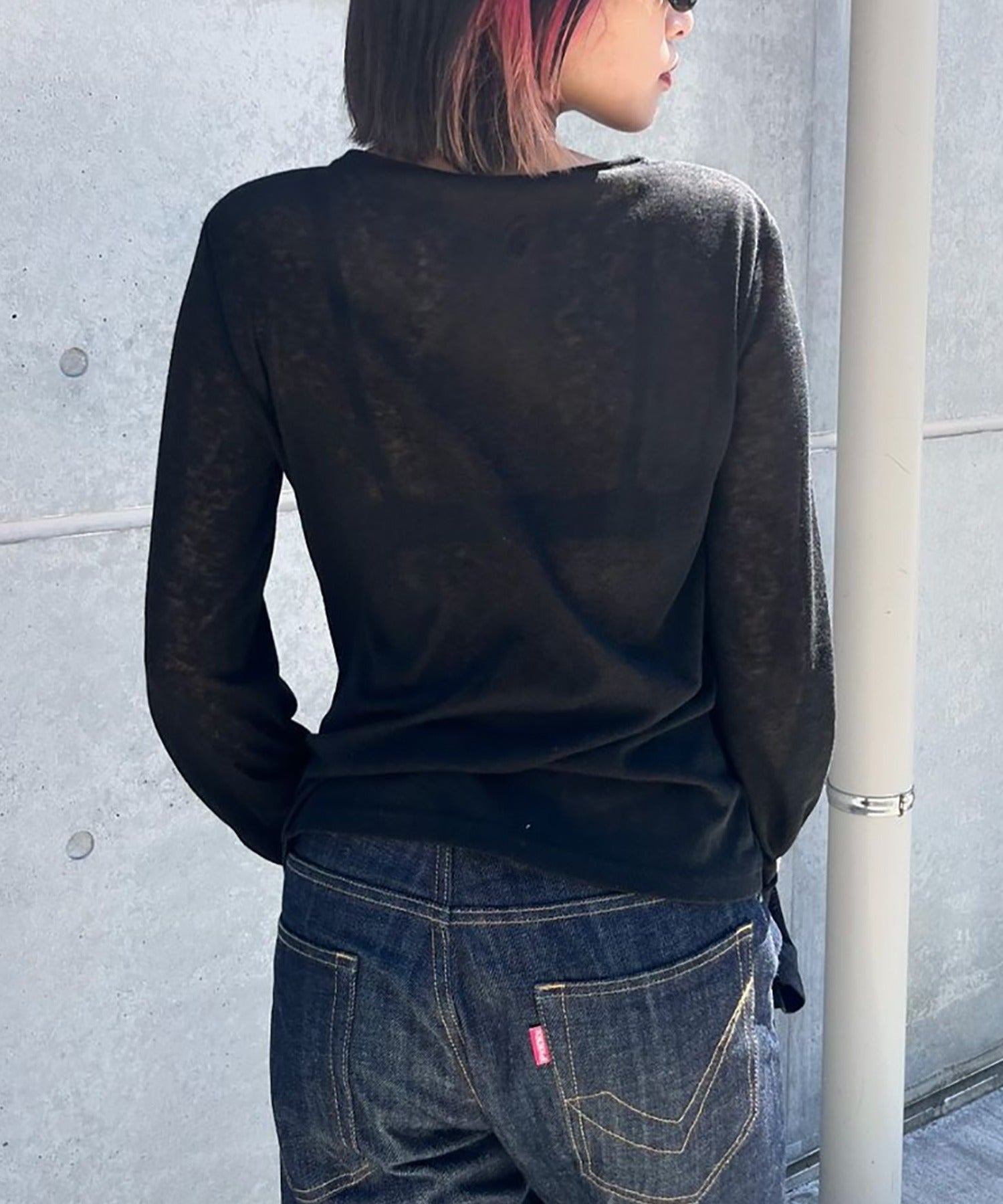 Sheer Knit Flare Sleeve Long Tee