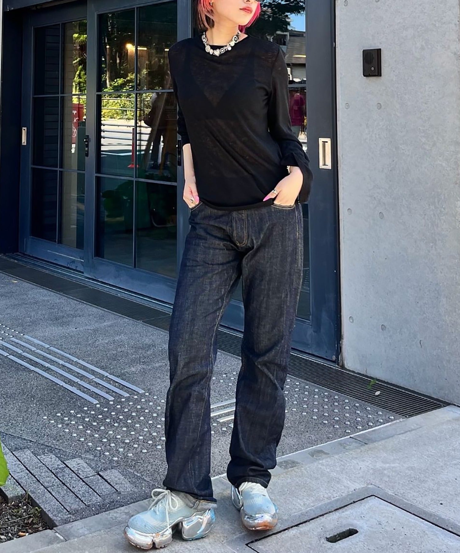 Sheer Knit Flare Sleeve Long Tee