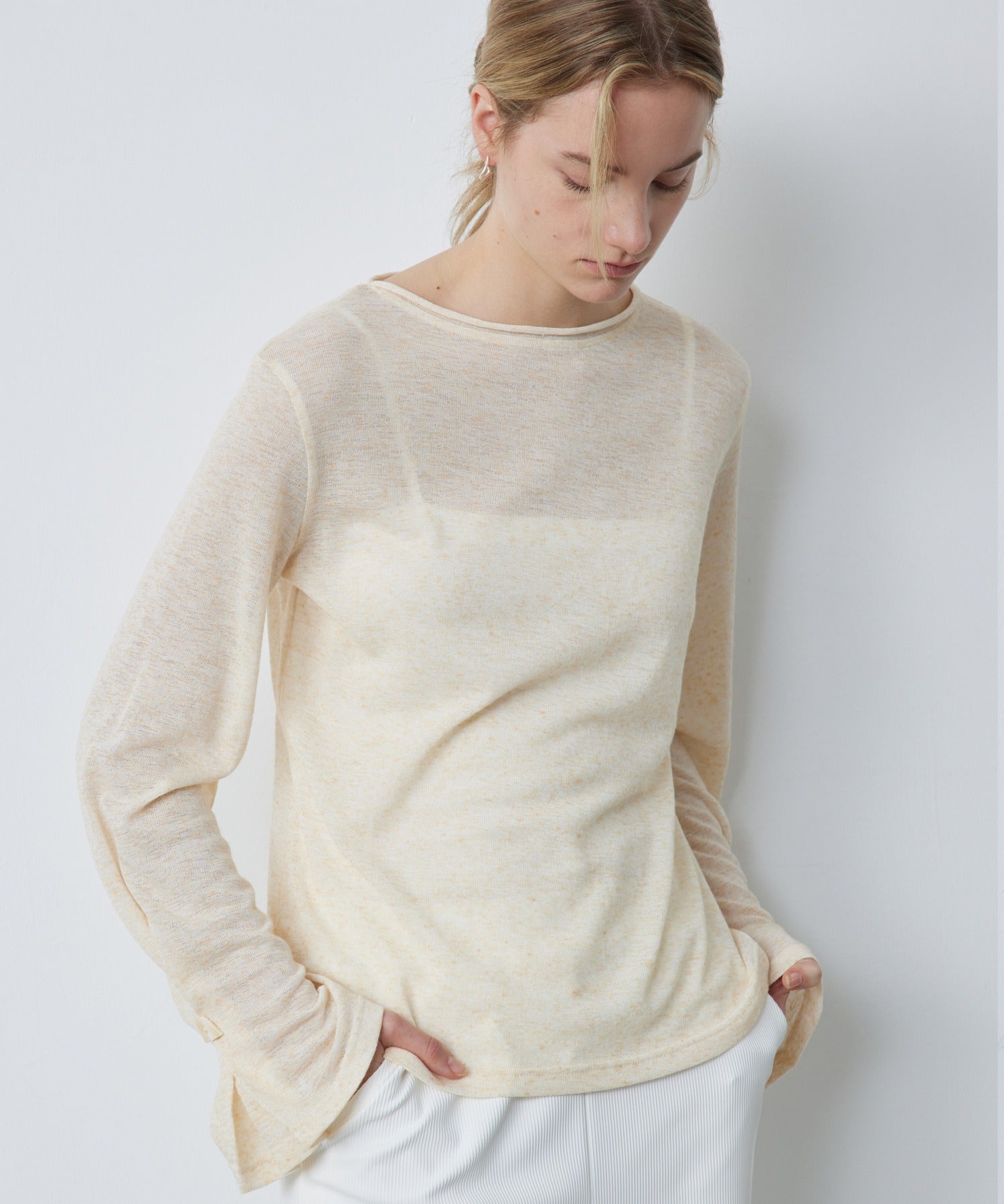 Sheer Knit Flare Sleeve Long Tee