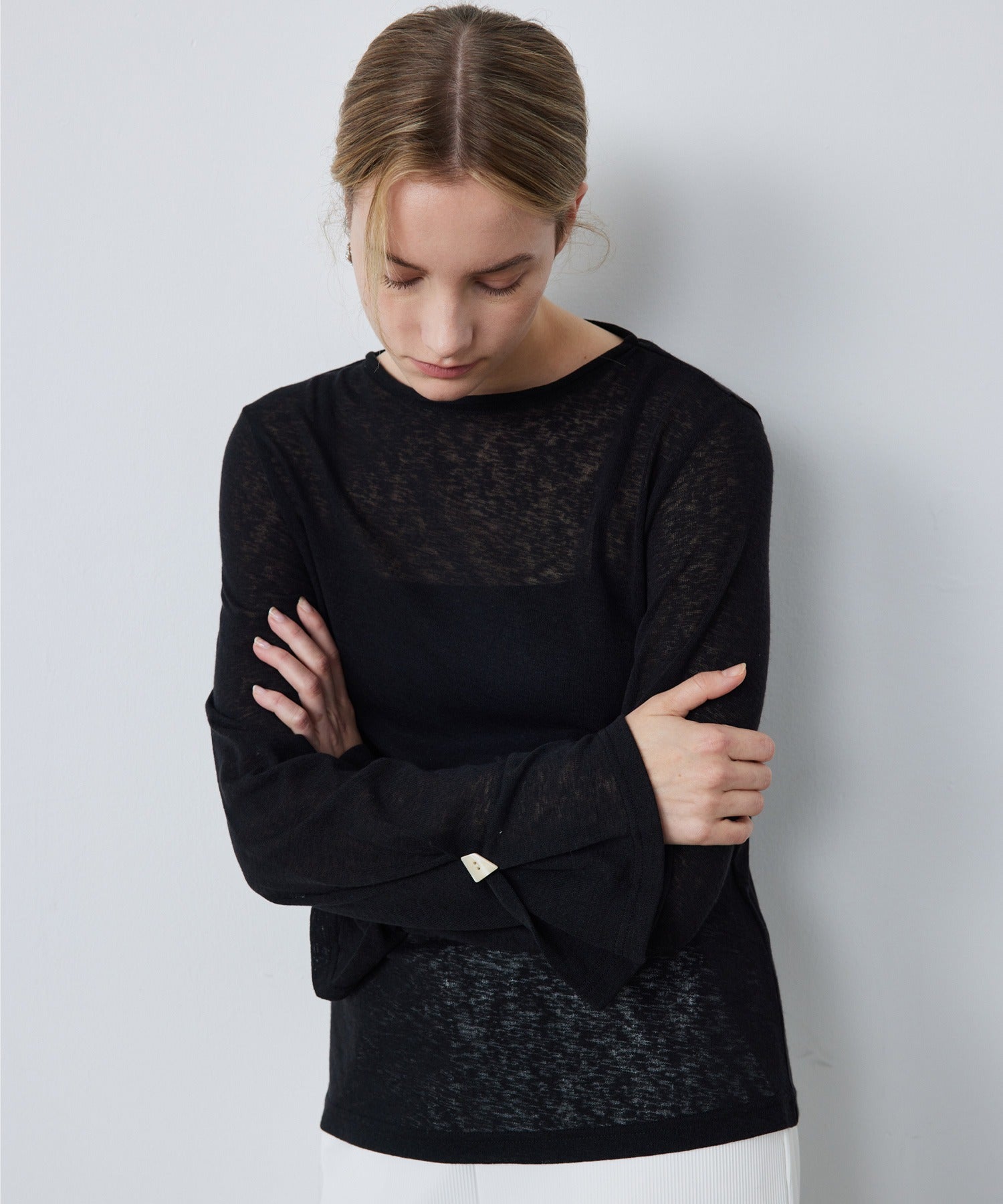 Sheer Knit Flare Sleeve Long Tee