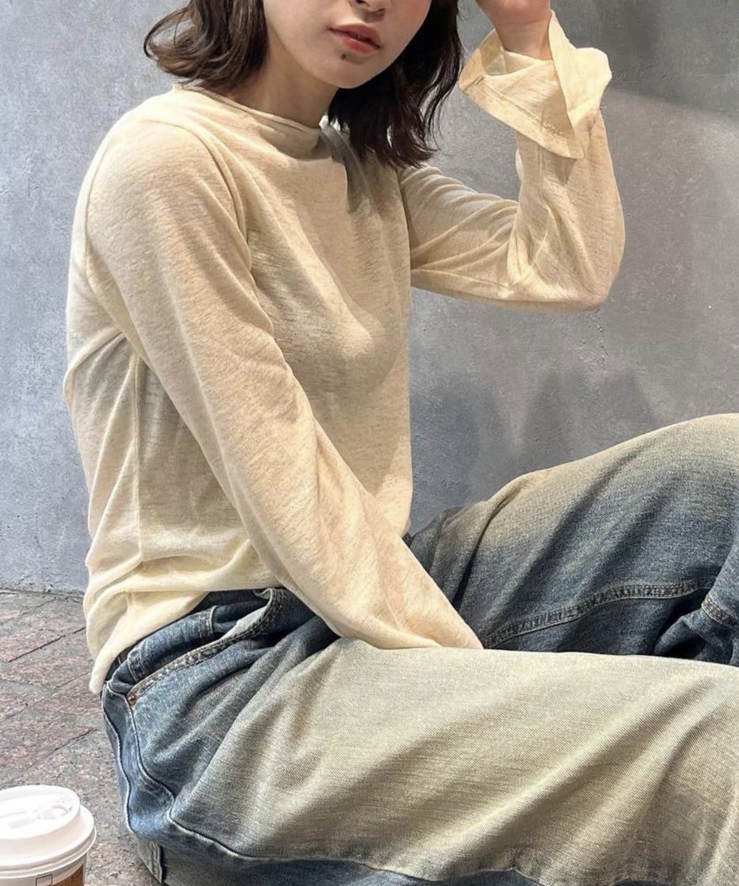 Sheer Knit Flare Sleeve Long Tee