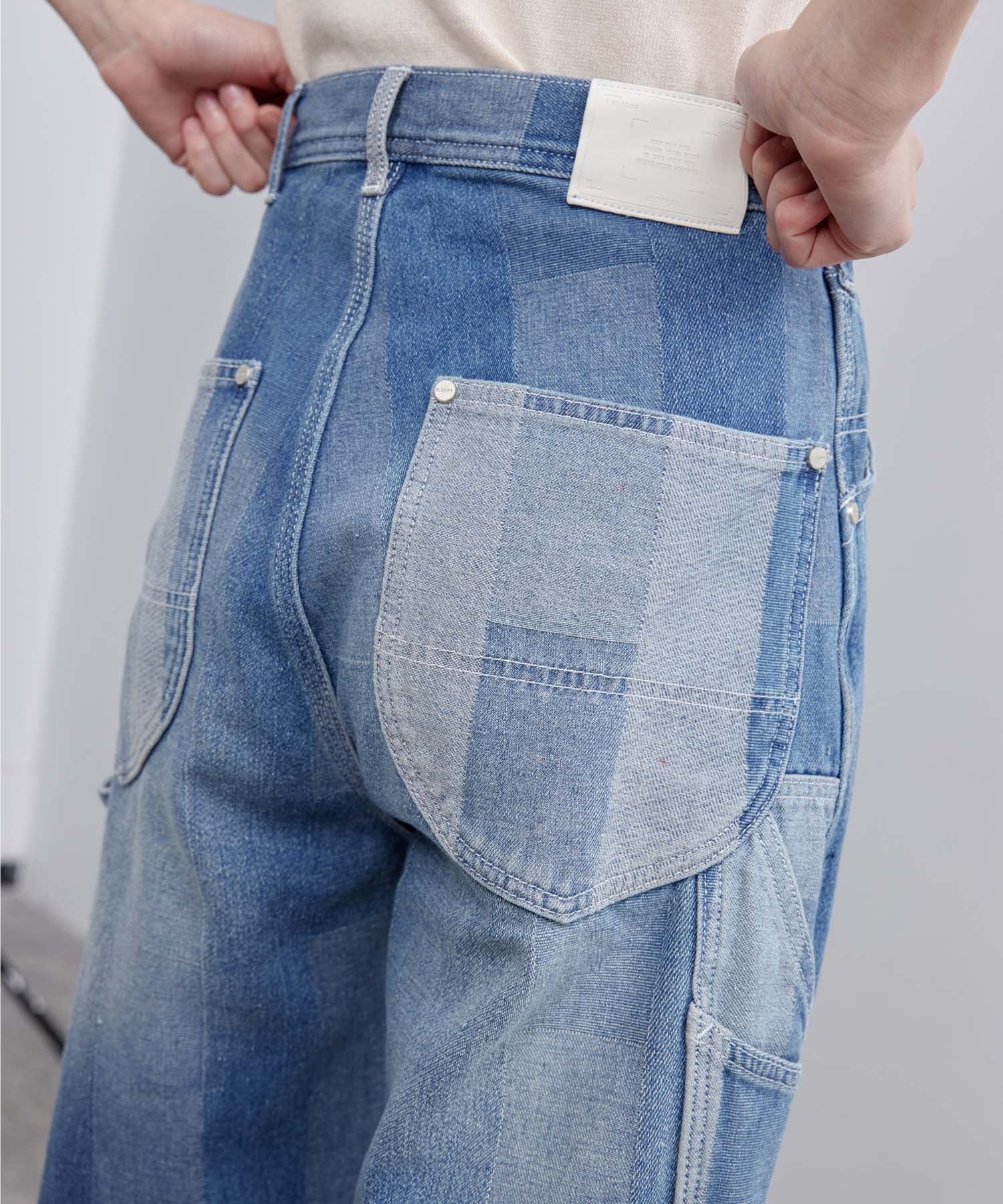 Patchwork-like Vintage Wash Denim Pants