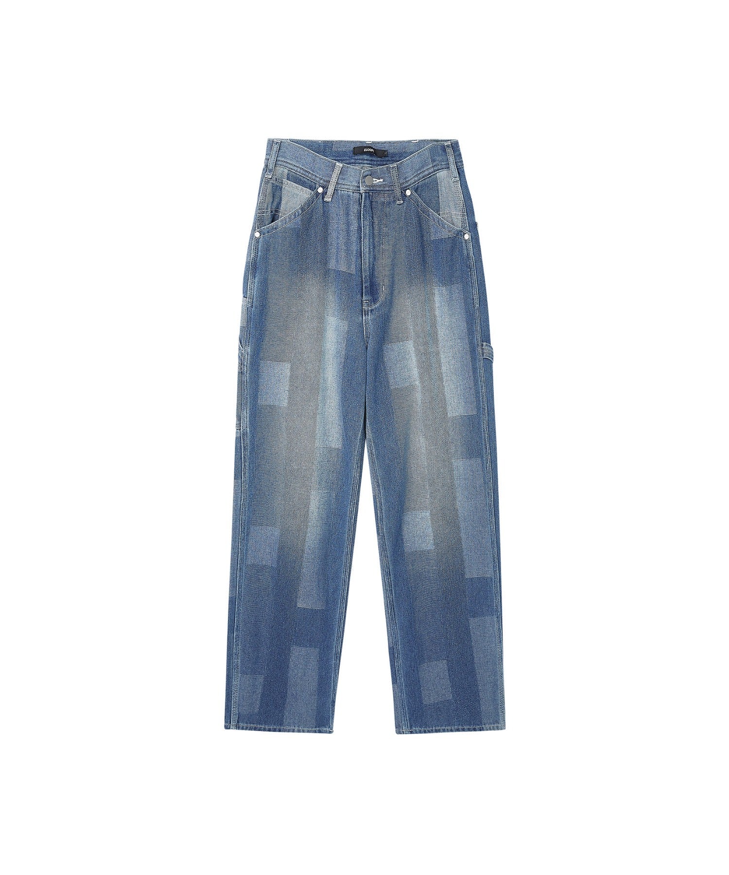 Patchwork-like Vintage Wash Denim Pants