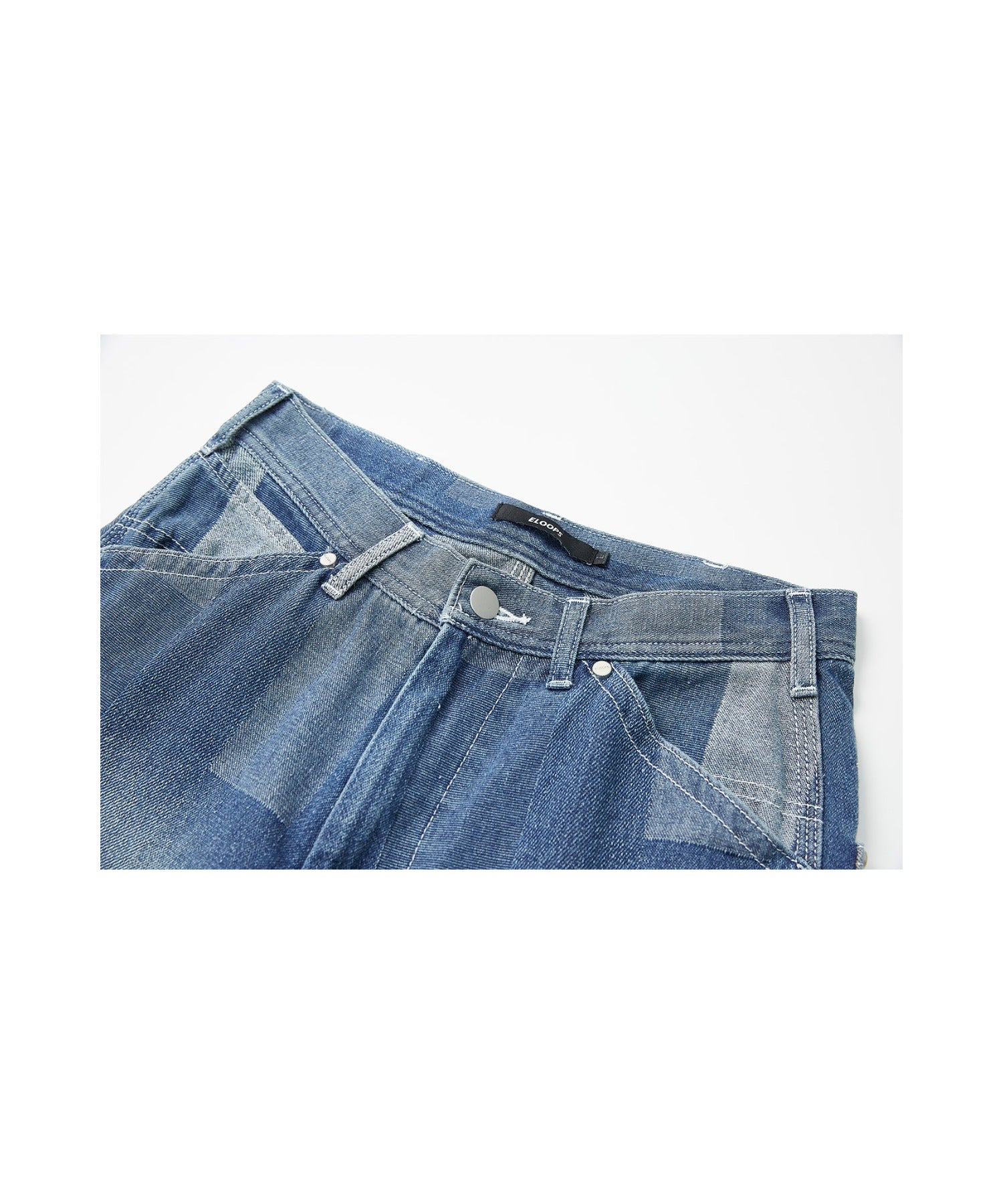 Patchwork-like Vintage Wash Denim Pants