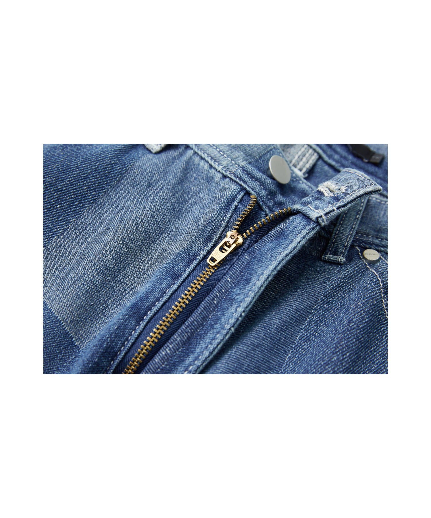 Patchwork-like Vintage Wash Denim Pants