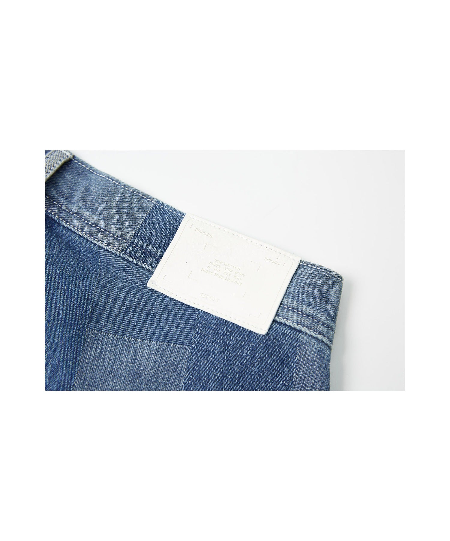 Patchwork-like Vintage Wash Denim Pants