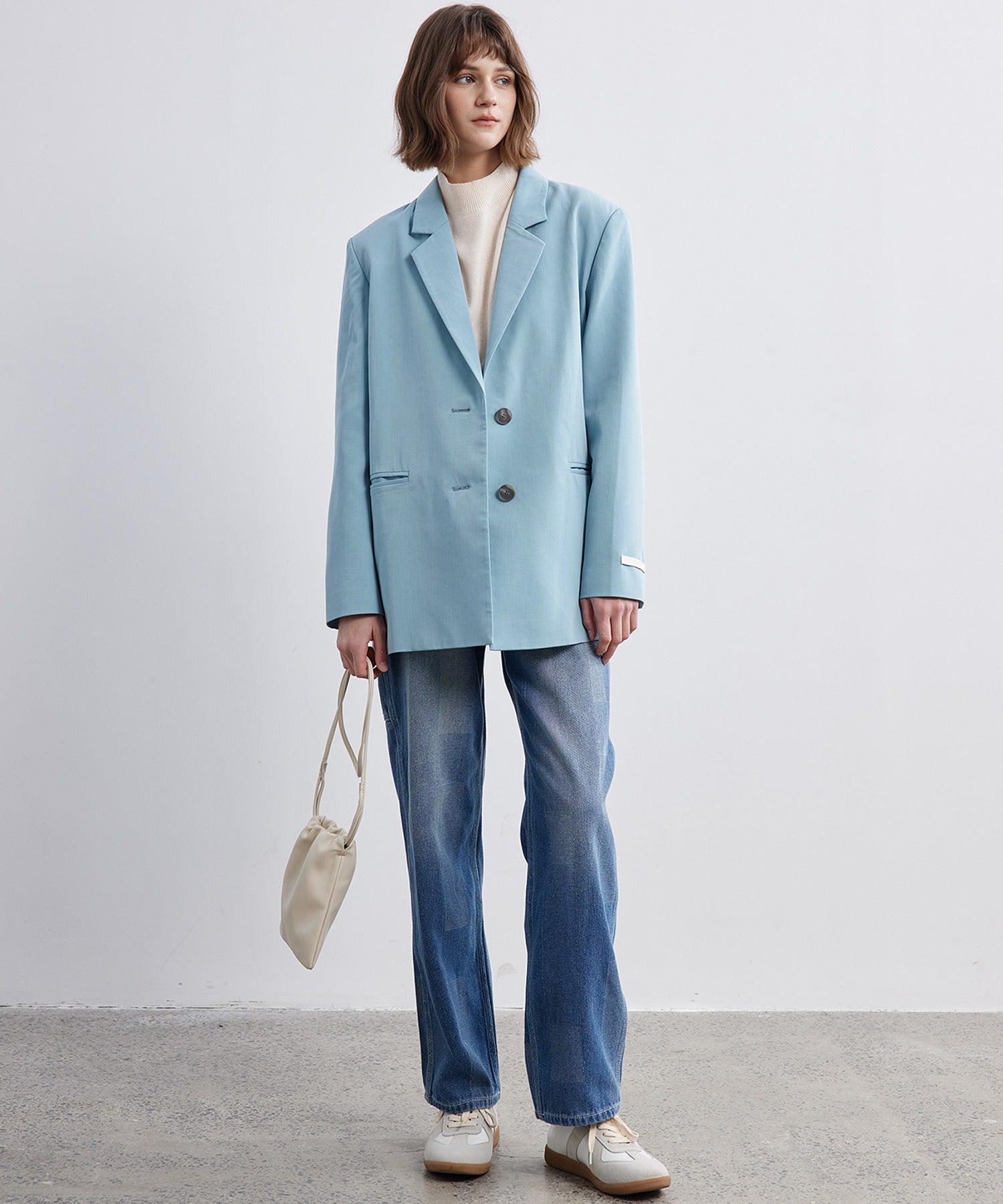 Patchwork-like Vintage Wash Denim Pants