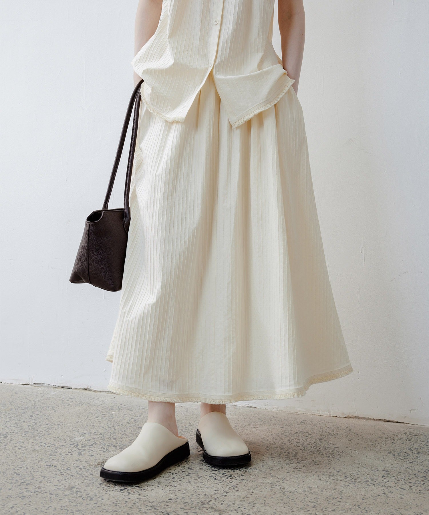 Fringe Panel Textured A-Line Maxi Skirt