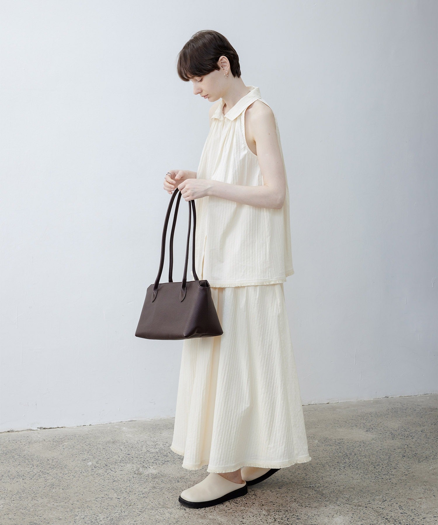 Fringe Panel Textured A-Line Maxi Skirt