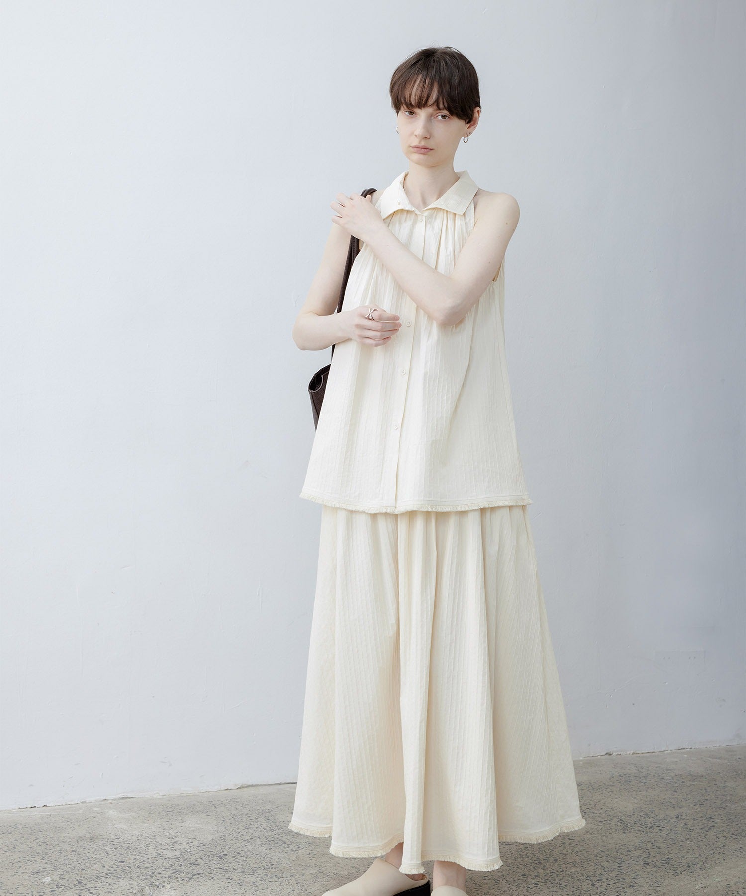 Fringe Panel Textured A-Line Maxi Skirt