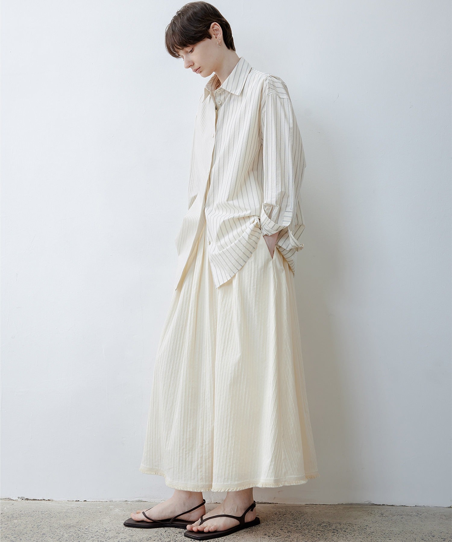 Fringe Panel Textured A-Line Maxi Skirt