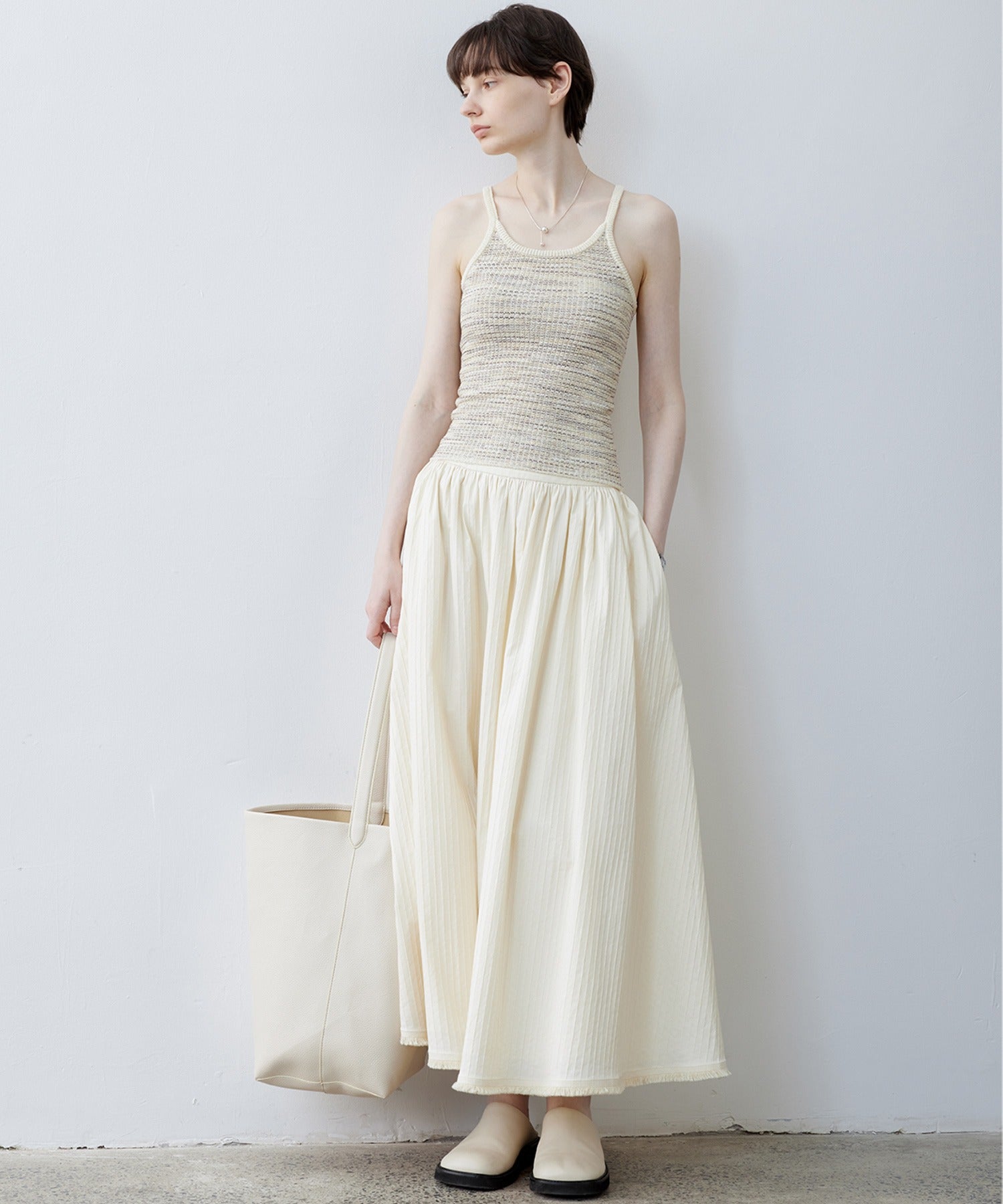 Fringe Panel Textured A-Line Maxi Skirt