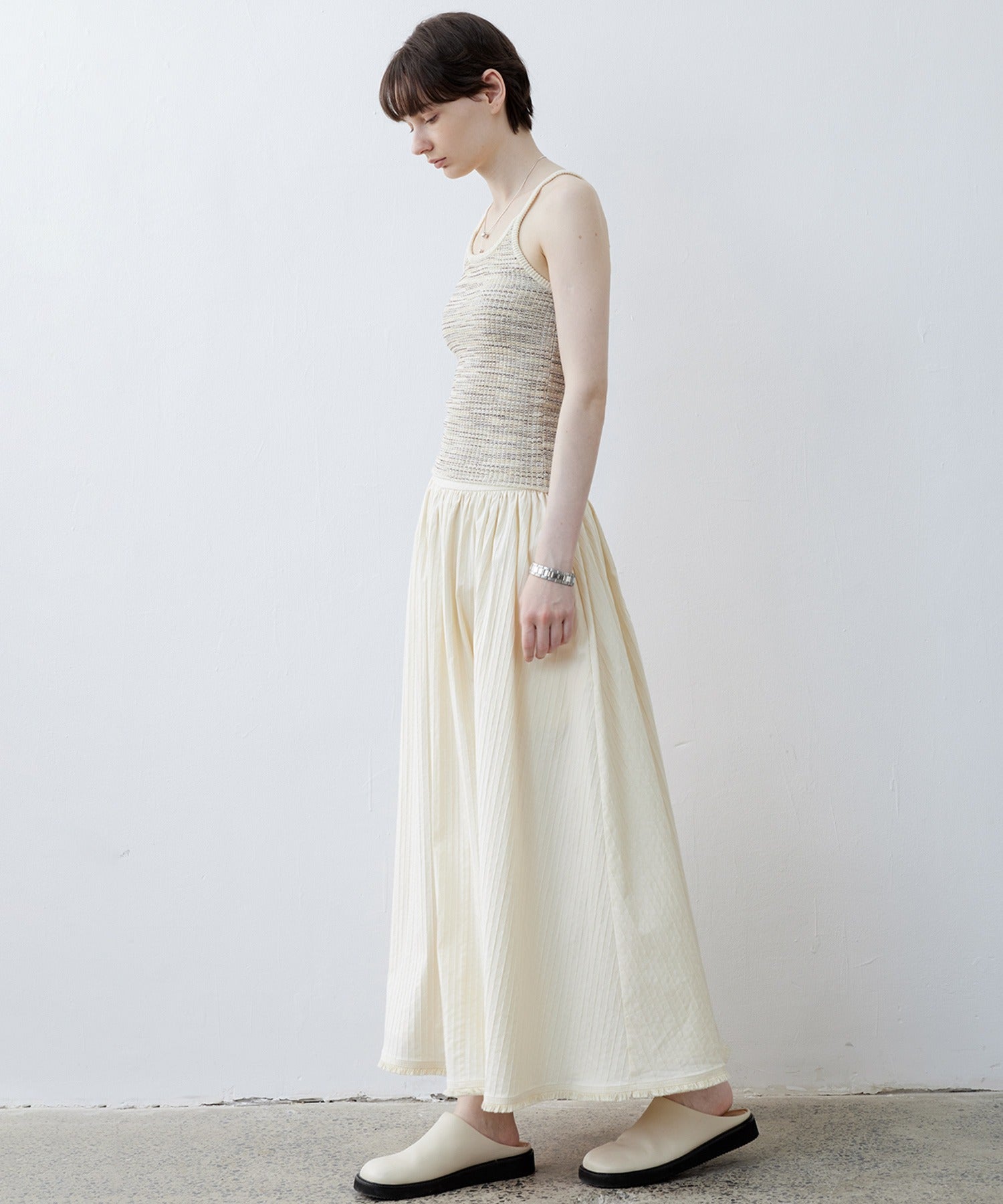 Fringe Panel Textured A-Line Maxi Skirt