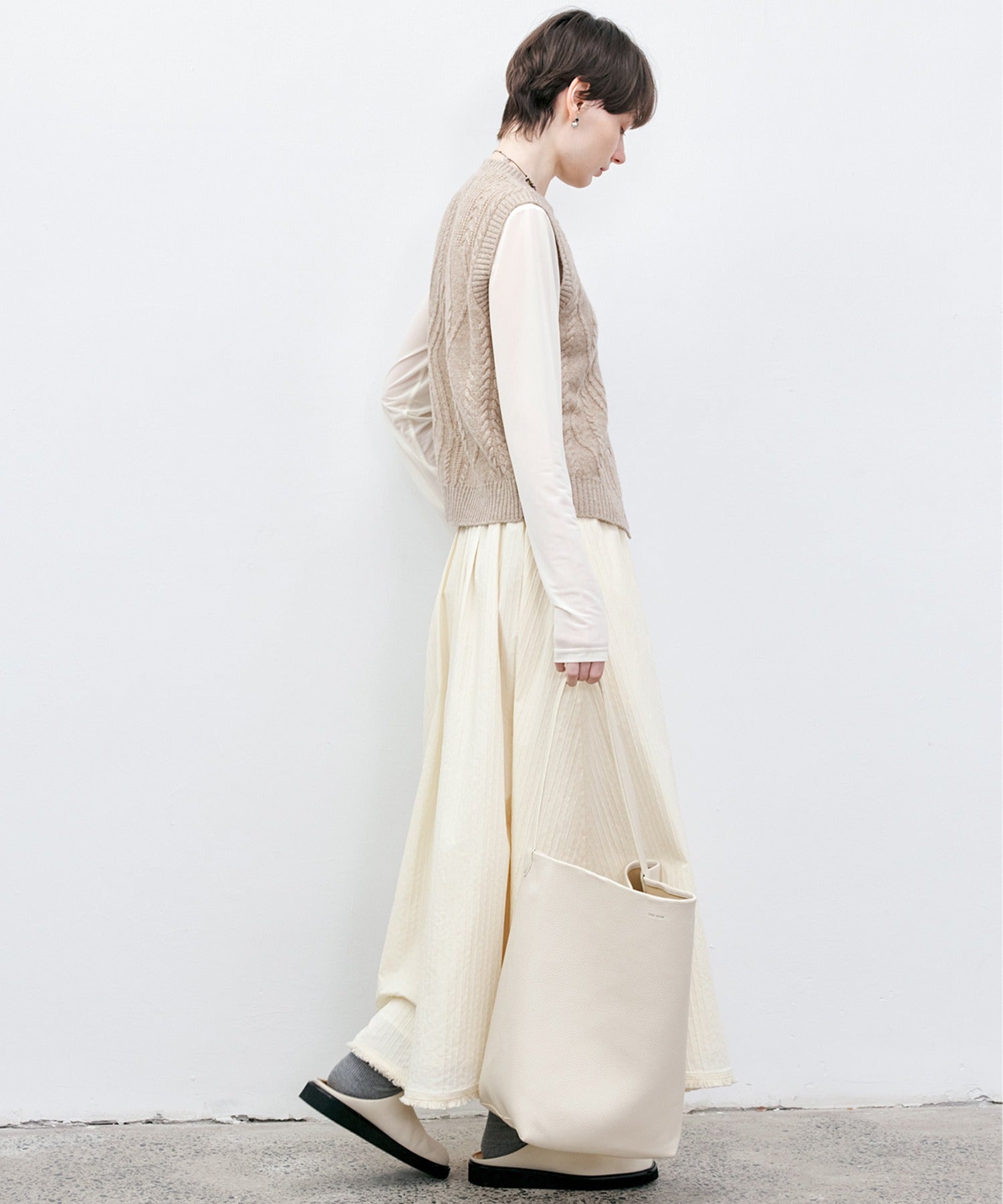 Fringe Panel Textured A-Line Maxi Skirt