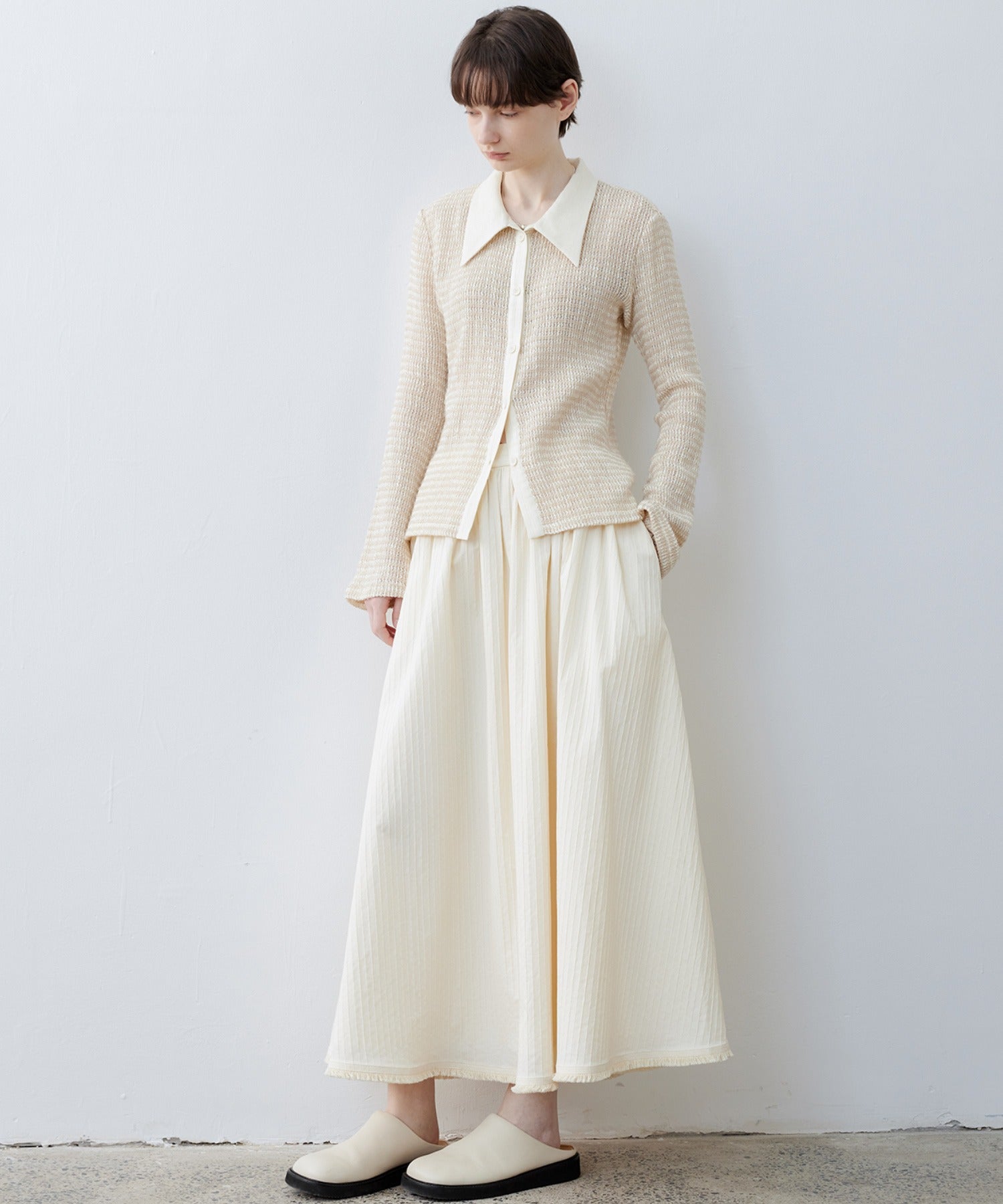 Fringe Panel Textured A-Line Maxi Skirt